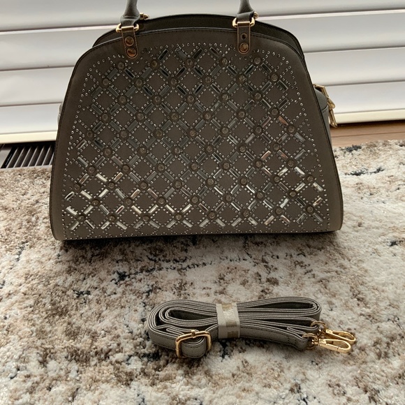Handbags - Grey and Gold rhinestone Purse
